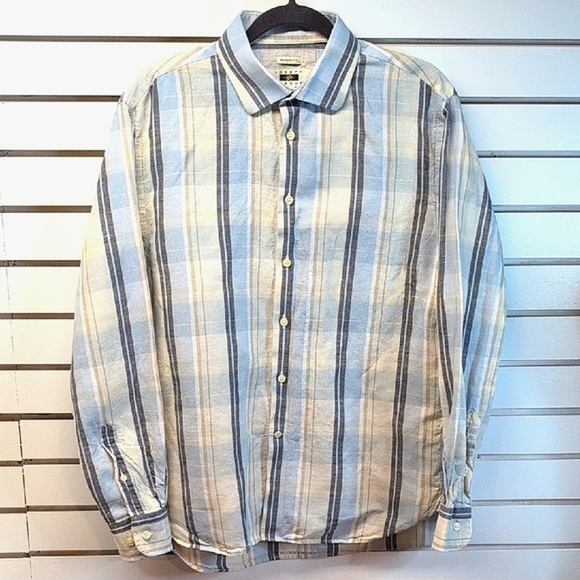 Joseph Abboud Men Linen Blend Long Sleeved Shirt Size L  EUC - Picture 1 of 5